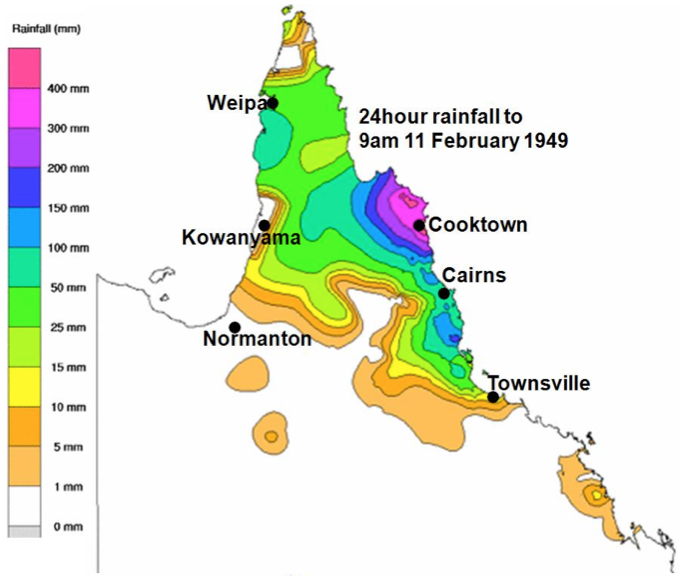 Cooktown Cyclone 1949 - rainfall total 11 Feb